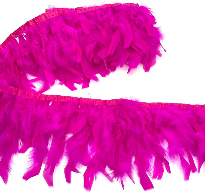 Shekyeon Turkey Feathers Fringe Trim for Party Clothing DIY Sewing Crafts Decoration Pack of 2 Yards (Fuchsia) - Image 1
